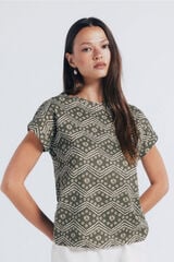 Springfield Camiseta botones hombro estampada verde