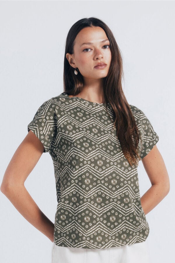 Springfield Camiseta botones hombro estampada verde