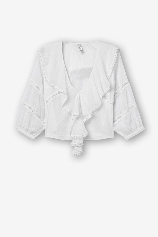 Tiffosi Blusa Plumeti com Folhos branco