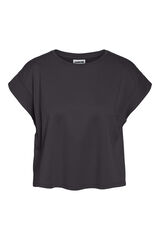 Noisy May Camiseta b&aacute;sica com detalhe de bainha na manga cinzento