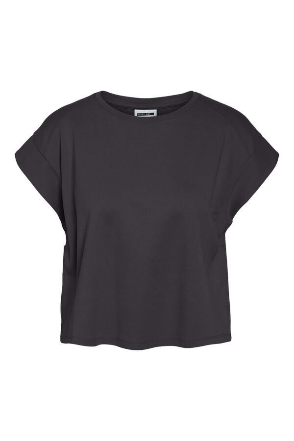 Noisy May Camiseta b&aacute;sica com detalhe de bainha na manga cinzento