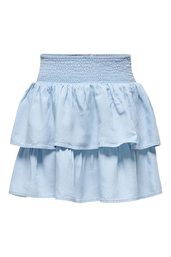 Only Saia curta com folhos em tencel azul