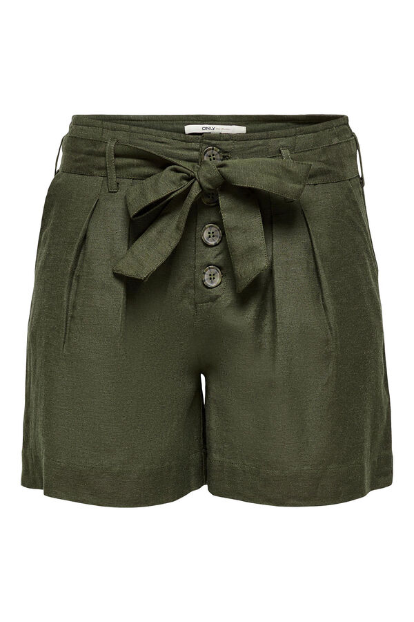 Springfield Pantalón corto de lino tiro alto verde