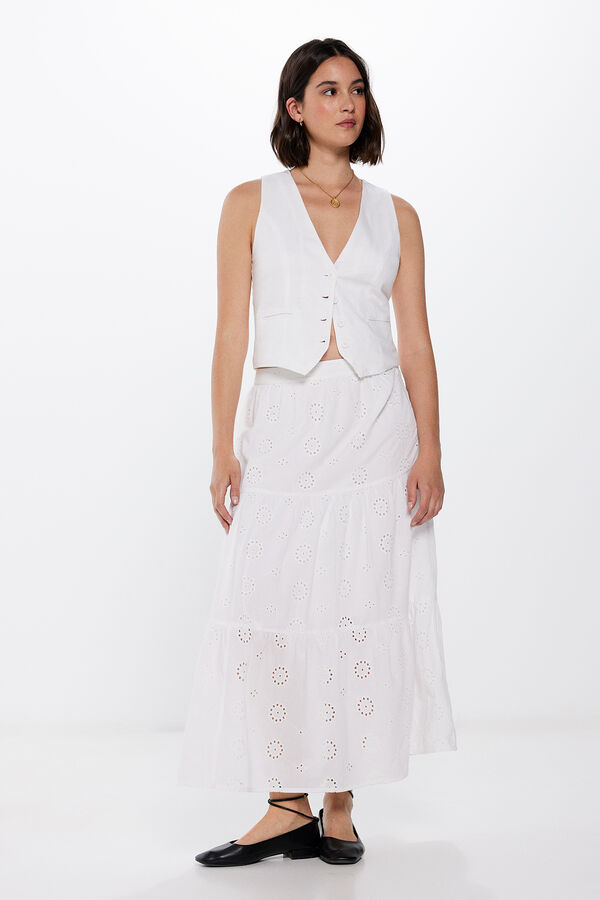 Springfield Falda Midi Bordado Suizo blanco