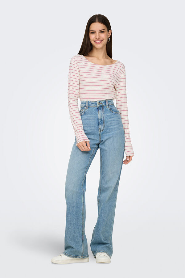 Only T-shirt curta de manga comprida com bordas onduladas branco