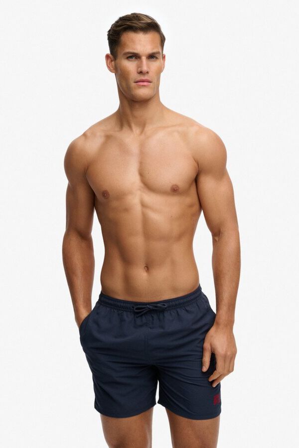 Superdry Fato de banho liso b&aacute;sico com logo azul