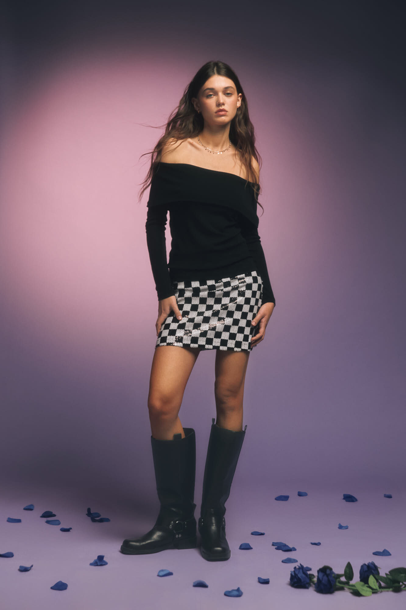 Springfield Falda corta cuadros lentejuelas