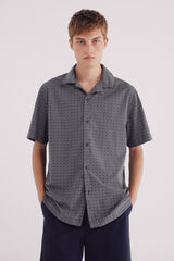 Springfield Camisa de boliche estampada de manga curta azul