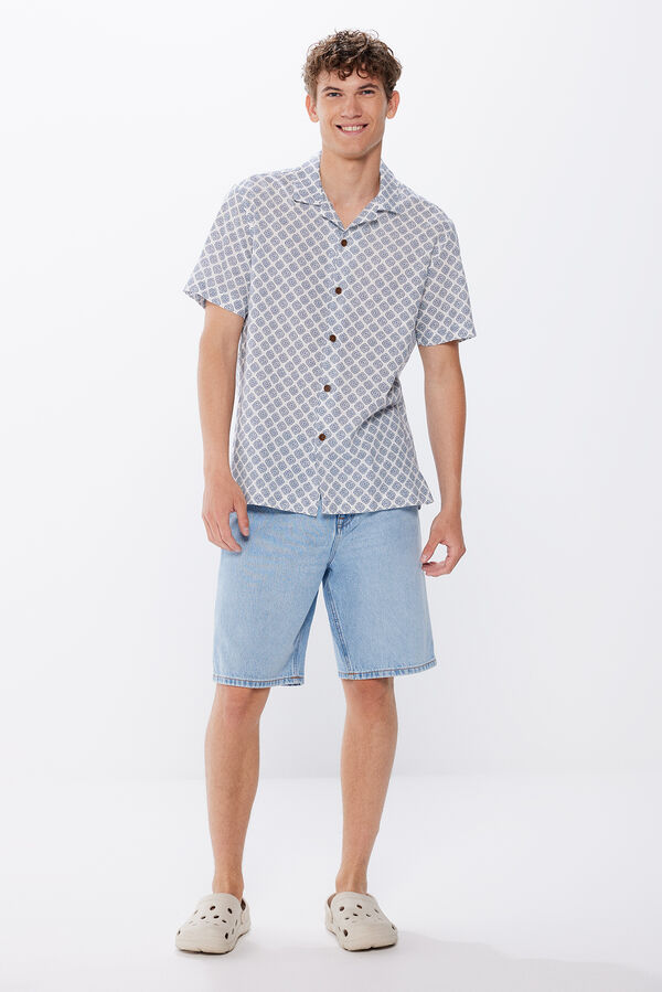 Springfield Camisa manga curto linho estampada branco