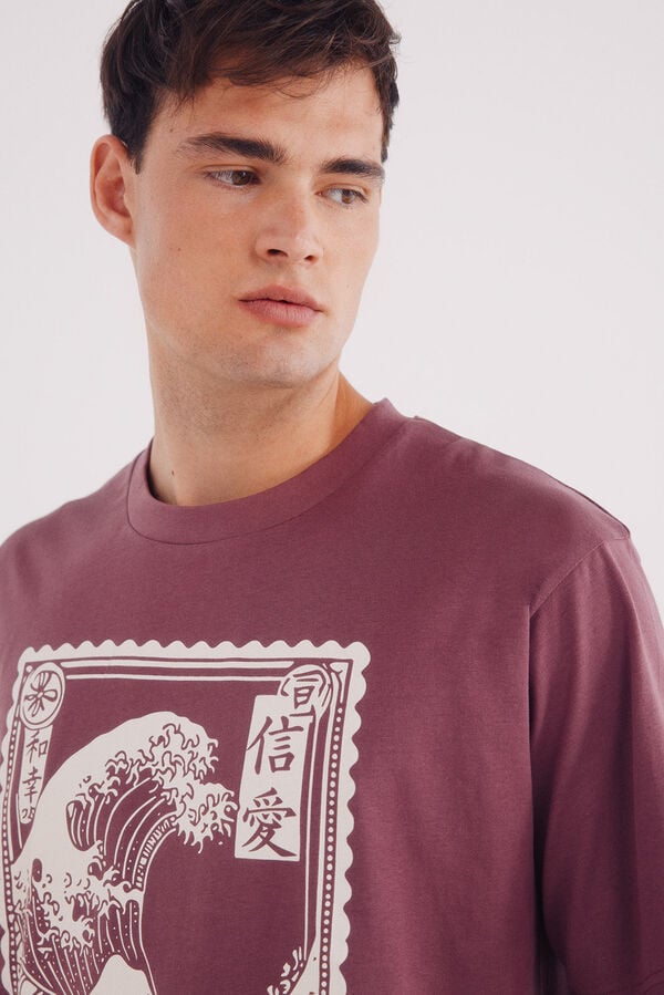 Springfield Camiseta japonesa com ondas vermelho