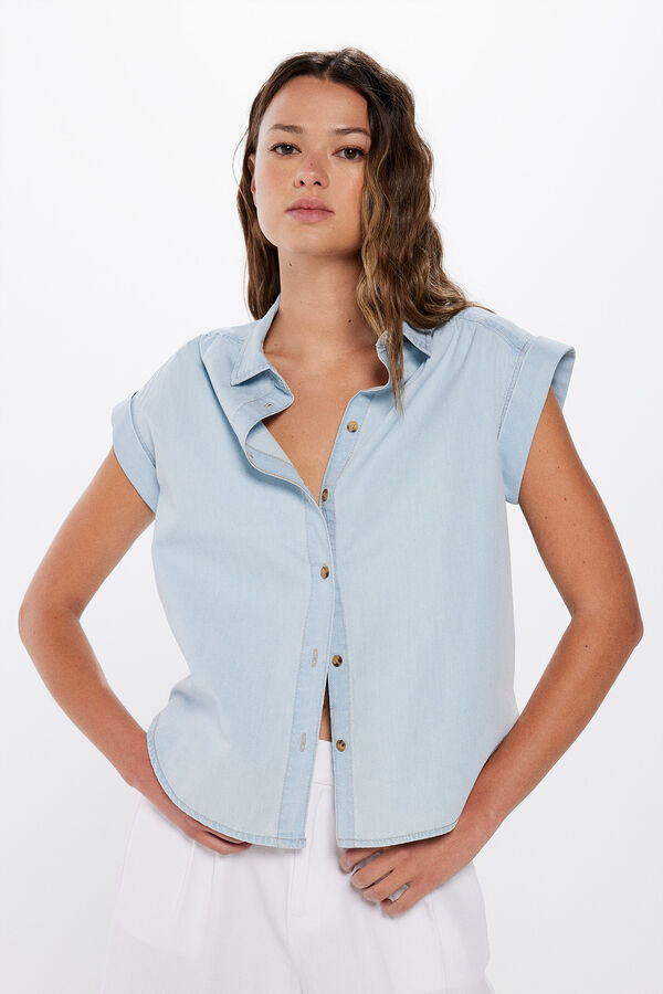 Springfield Blusa denim algod&atilde;o azul