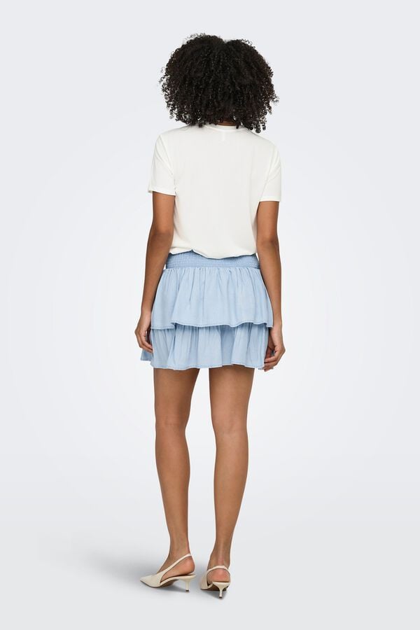 Only Saia curta com folhos em tencel azul