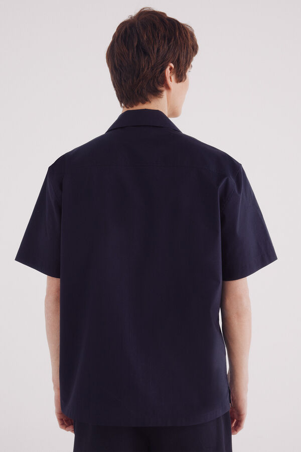 Springfield Camisa manga corta bowling popel&iacute;n bolsillo azul