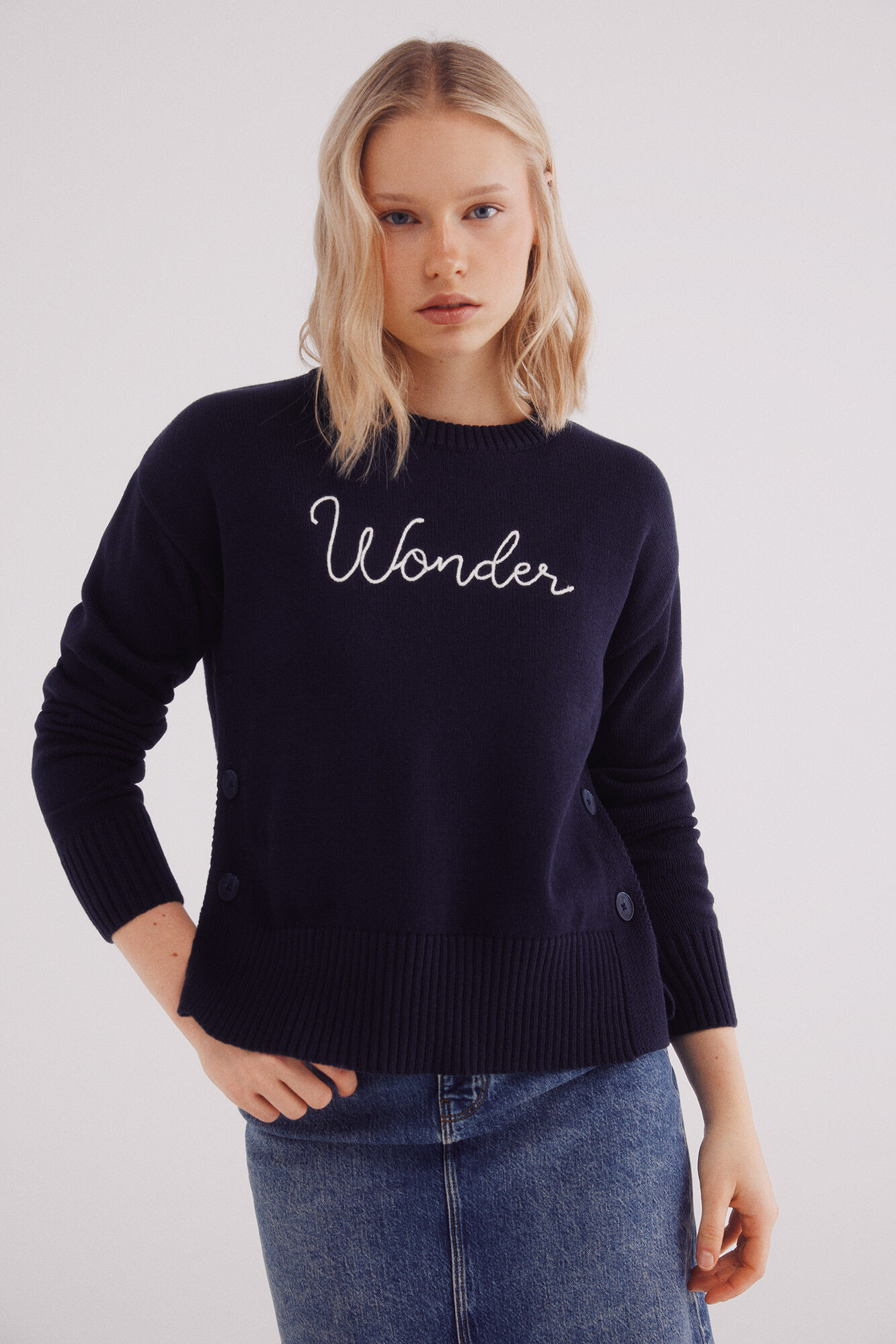 Springfield Su&eacute;ter de algod&atilde;o com bot&otilde;es laterais