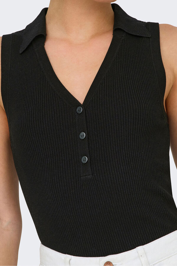 JDY Camisa polo de malha mangas preto