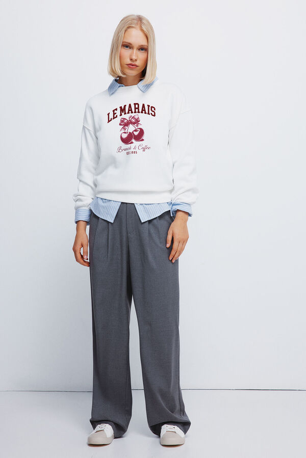 Springfield Pantalones pinzas goma cintura gris