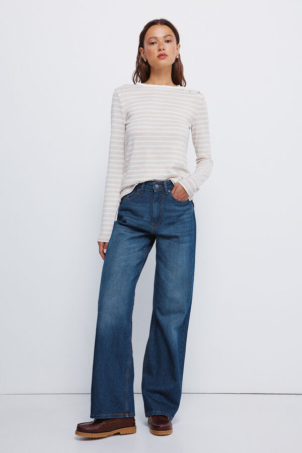 Springfield Camiseta botones hombro cuello tostado