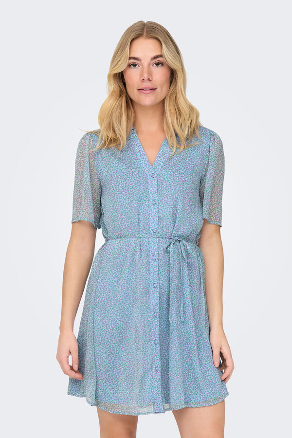 JDY Vestido curto camiseiro azul