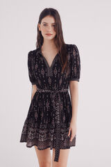 Springfield Vestido corto estampado boho negro