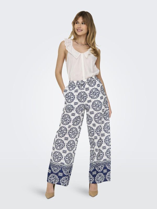 JDY Pantal&oacute;n ancho estampado blanco