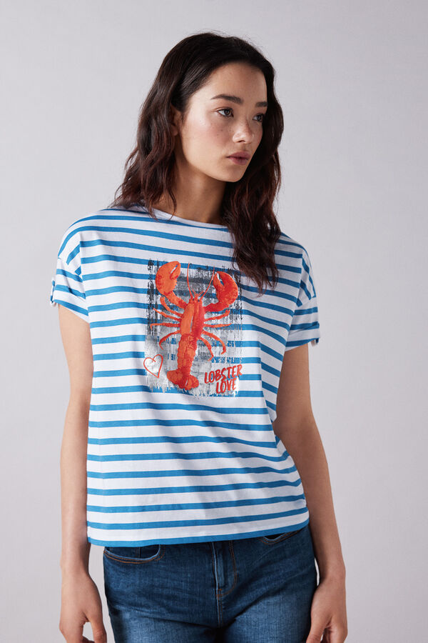 Springfield Camiseta Gr&aacute;fica Manga Vuelta Bot&oacute;n beige