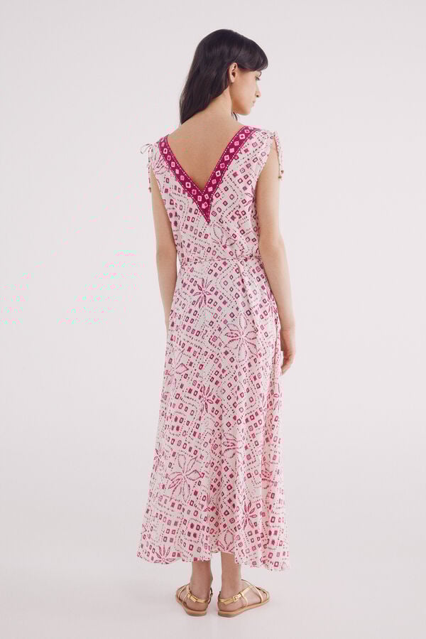 Springfield Vestido midi estampado com barra central cru