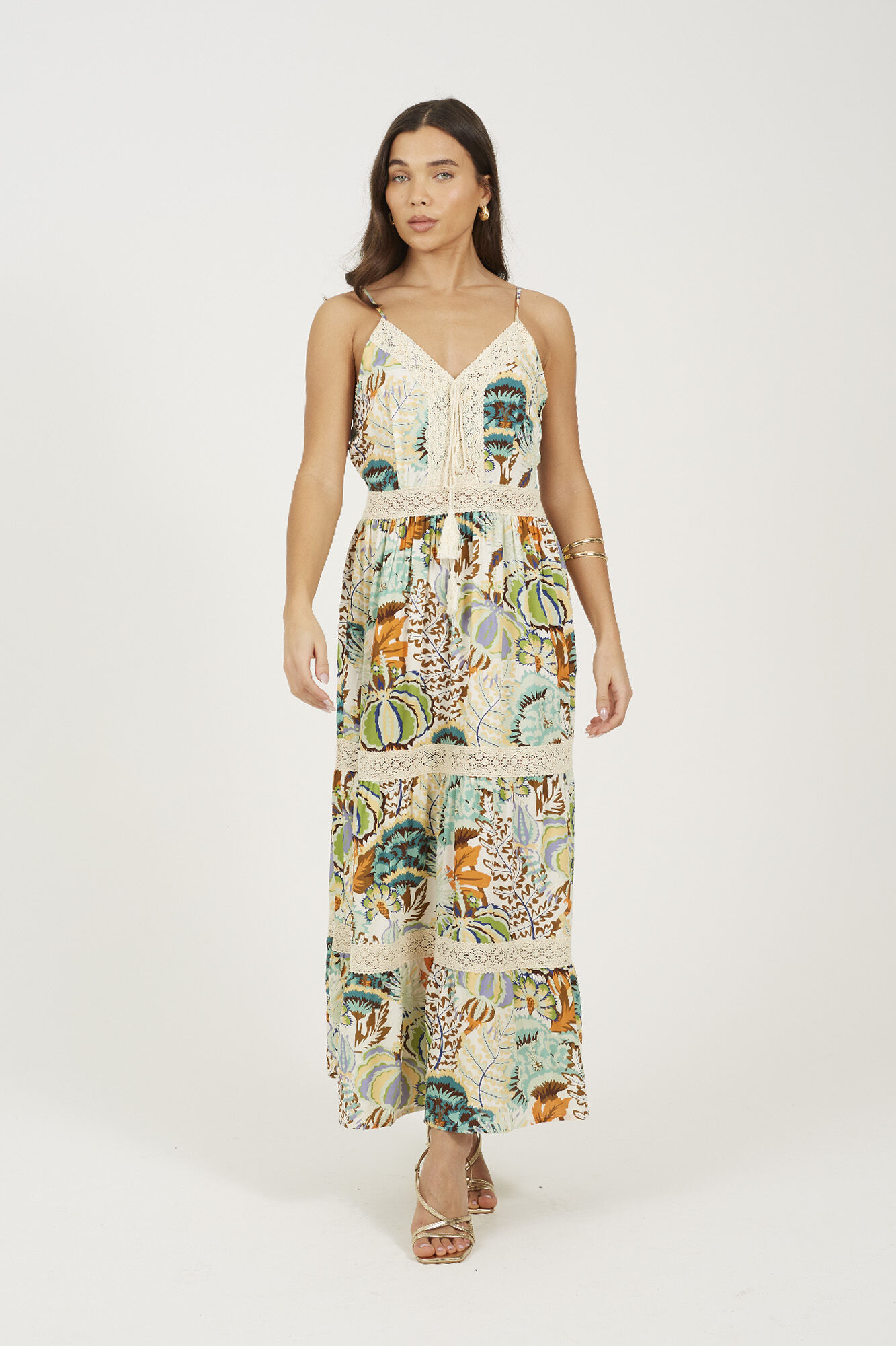 Brave Soul Vestido estampado com al&ccedil;as e crochet