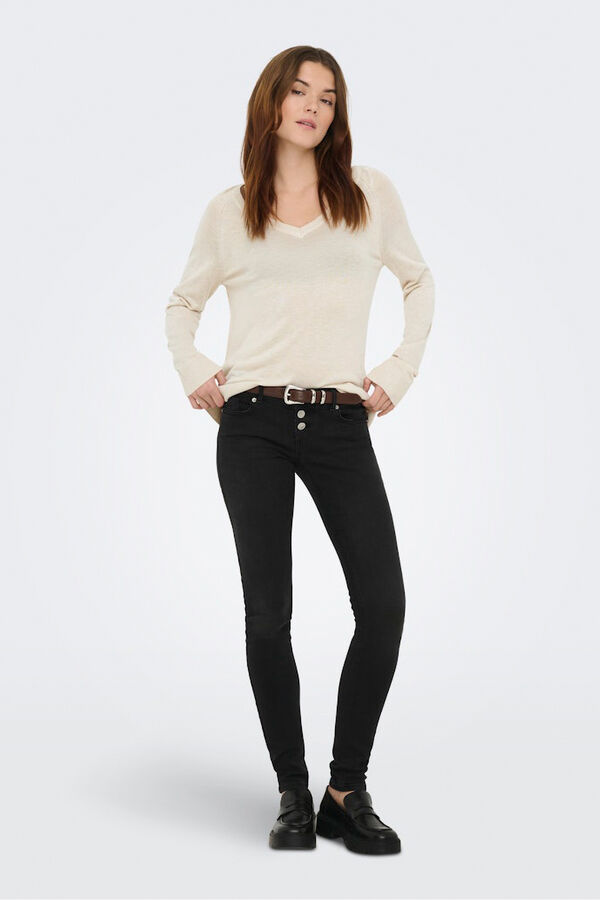 Only Jersey fino cuello de pico marfil