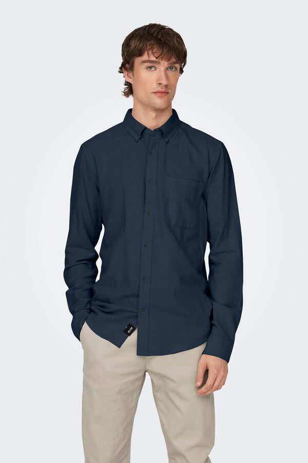 Only & Sons Camisa de hombre cuello oxford azul