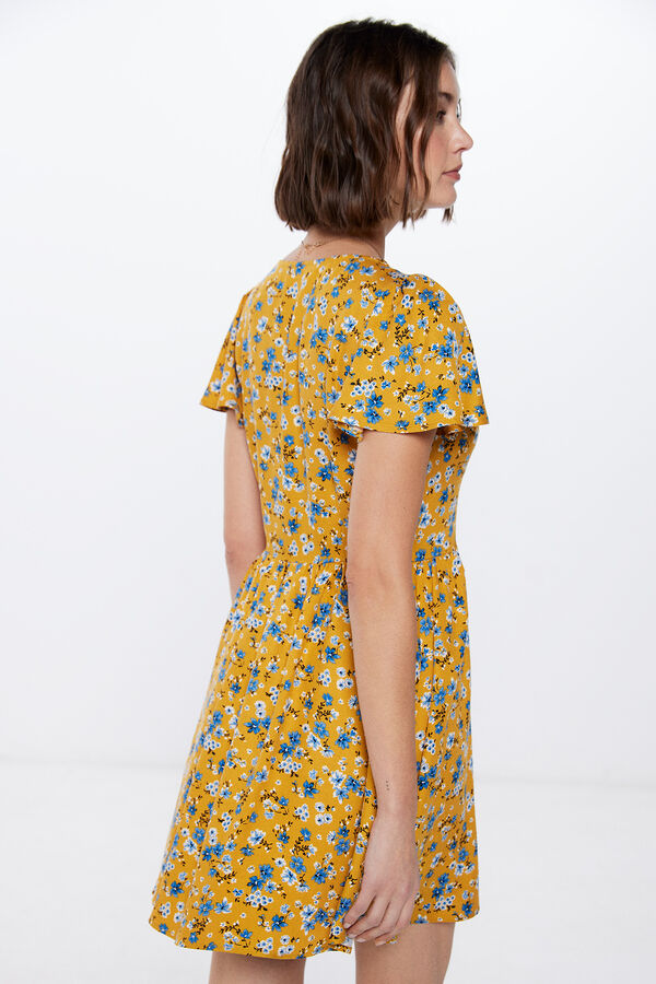 Springfield Vestido Corto Cintura Nido de Abeja amarillo