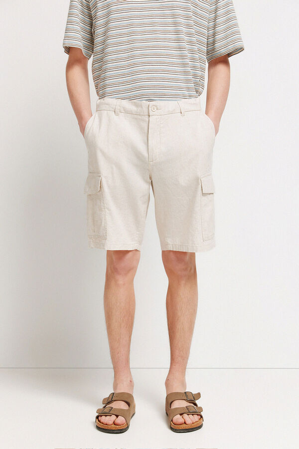 Springfield Bermuda lino carto comfort fit beige