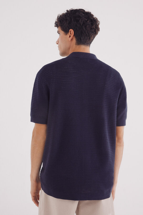 Springfield Cardigan de gola polo de gola manga curta azul