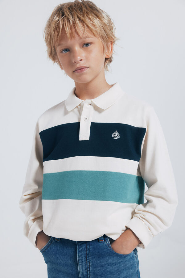 Springfield Kids Camisa polo manga comprida com detalhe riscas para menino branco
