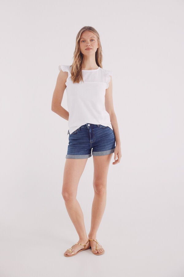 Springfield Camisa bordada com babados branco