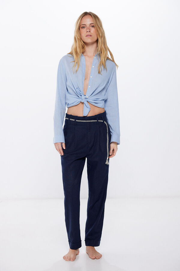 Springfield Pantal&oacute;n Cintur&oacute;n Cord&oacute;n Lino azul