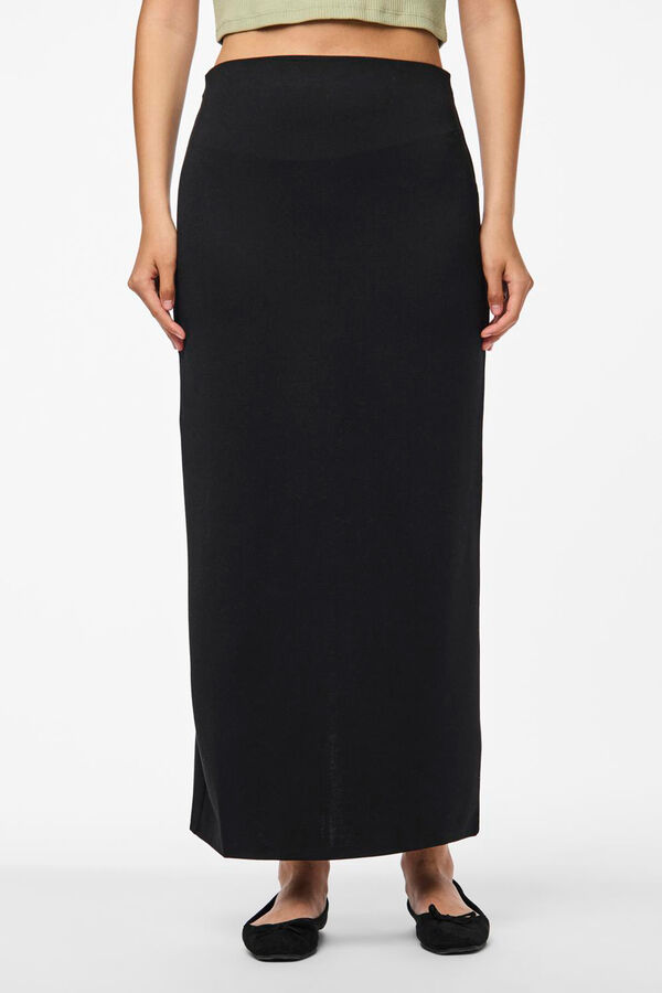 Pieces Saia midi mulher com cintura elástica preto