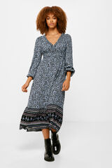 Springfield Vestido Midi Flores Cenefas negro