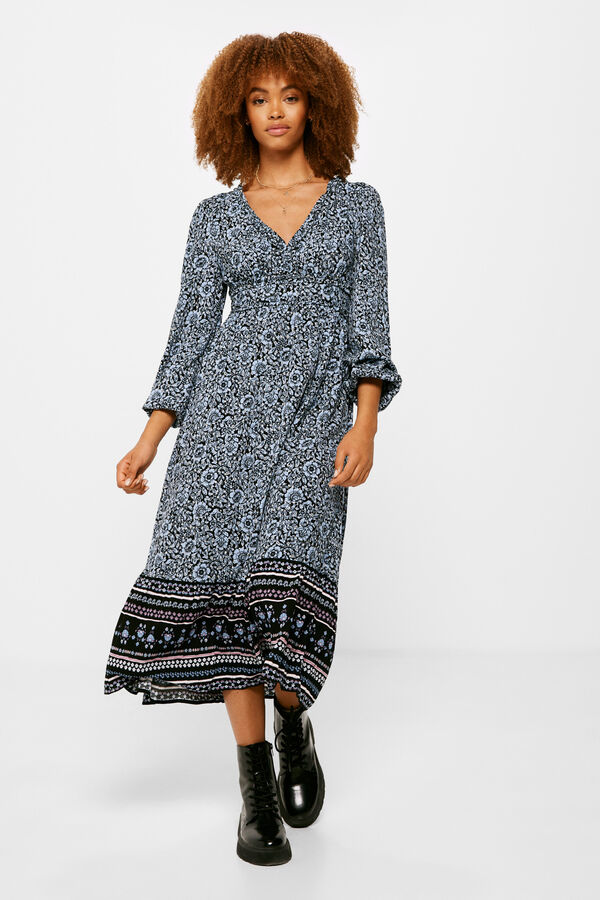 Springfield Vestido Midi Flores Cenefas negro