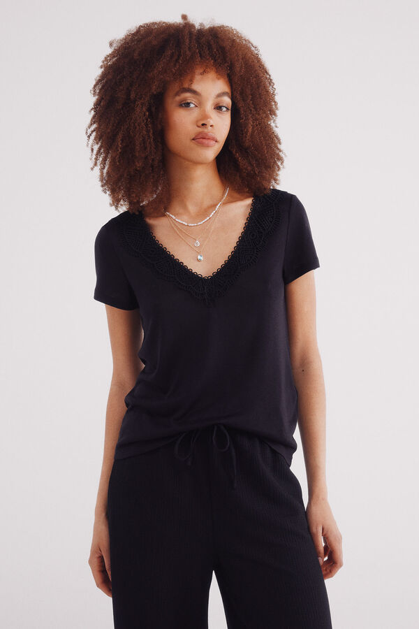 Springfield T-shirt decote crochet preto