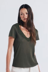 Springfield Camiseta escote crochet kaki