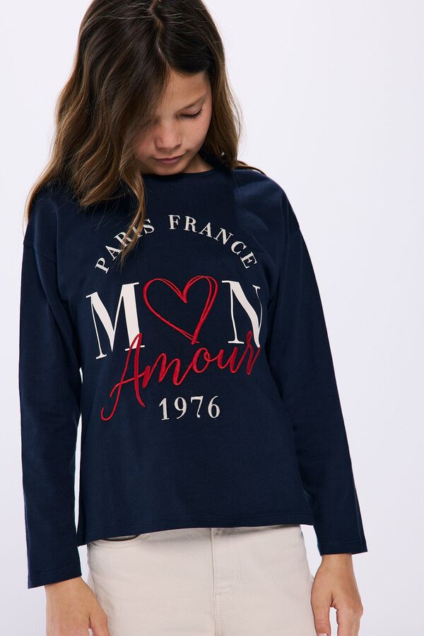 Springfield Kids Camiseta Mon Amour ni&ntilde;a azul