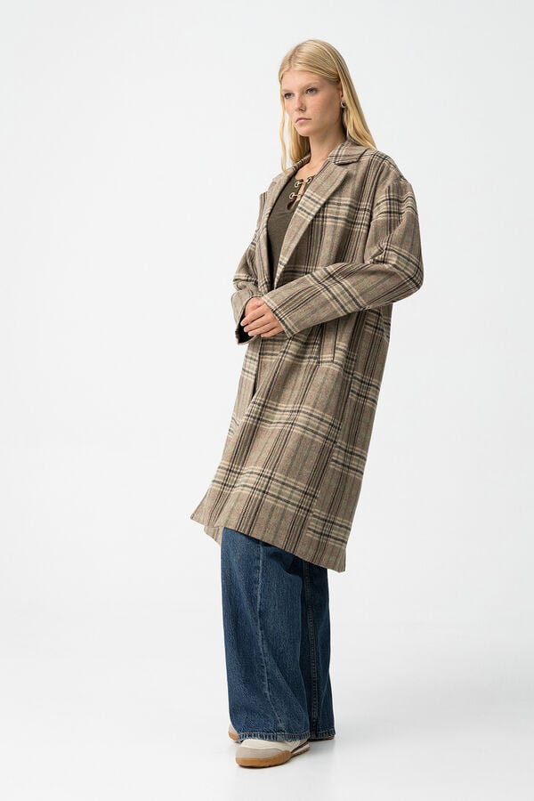 Tiffosi Abrigo Largo con Estampado de Cuadros blanco