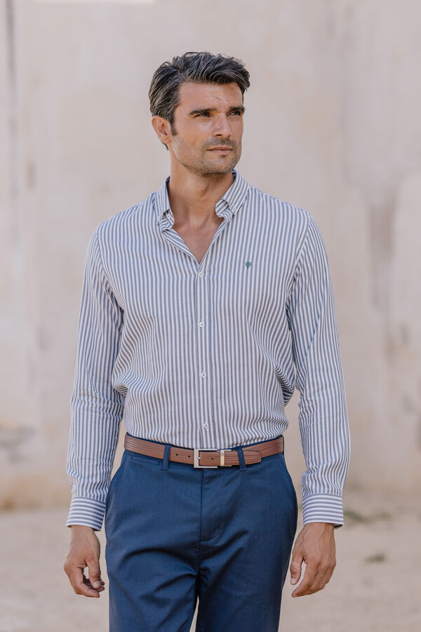 Celopman Camisa Oxford Listrada M&eacute;dia Vb verde