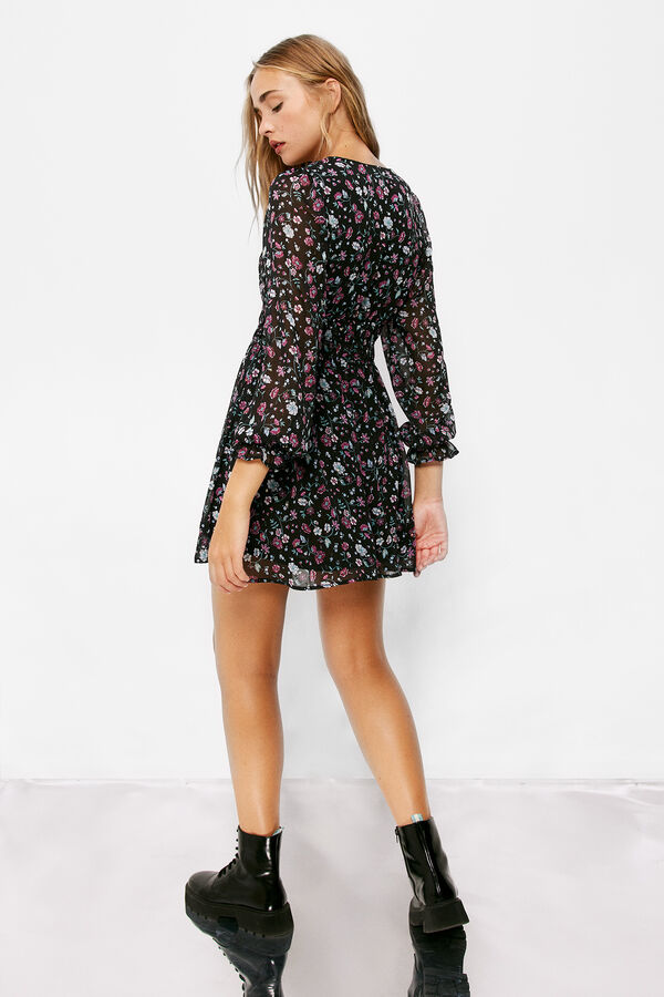 Springfield Vestido Corto Flores Lurex negro