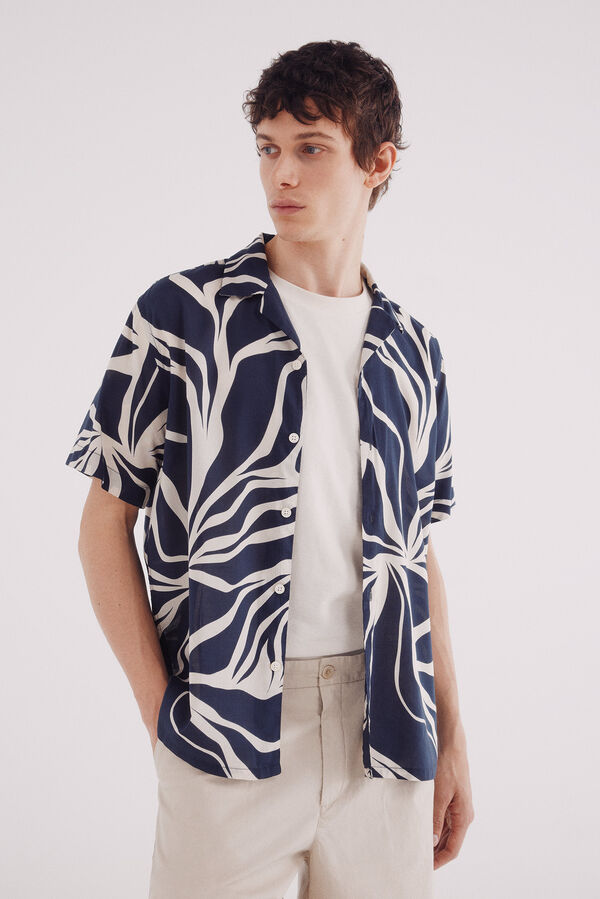 Springfield Camisa de manga curta de viscose estampado azul