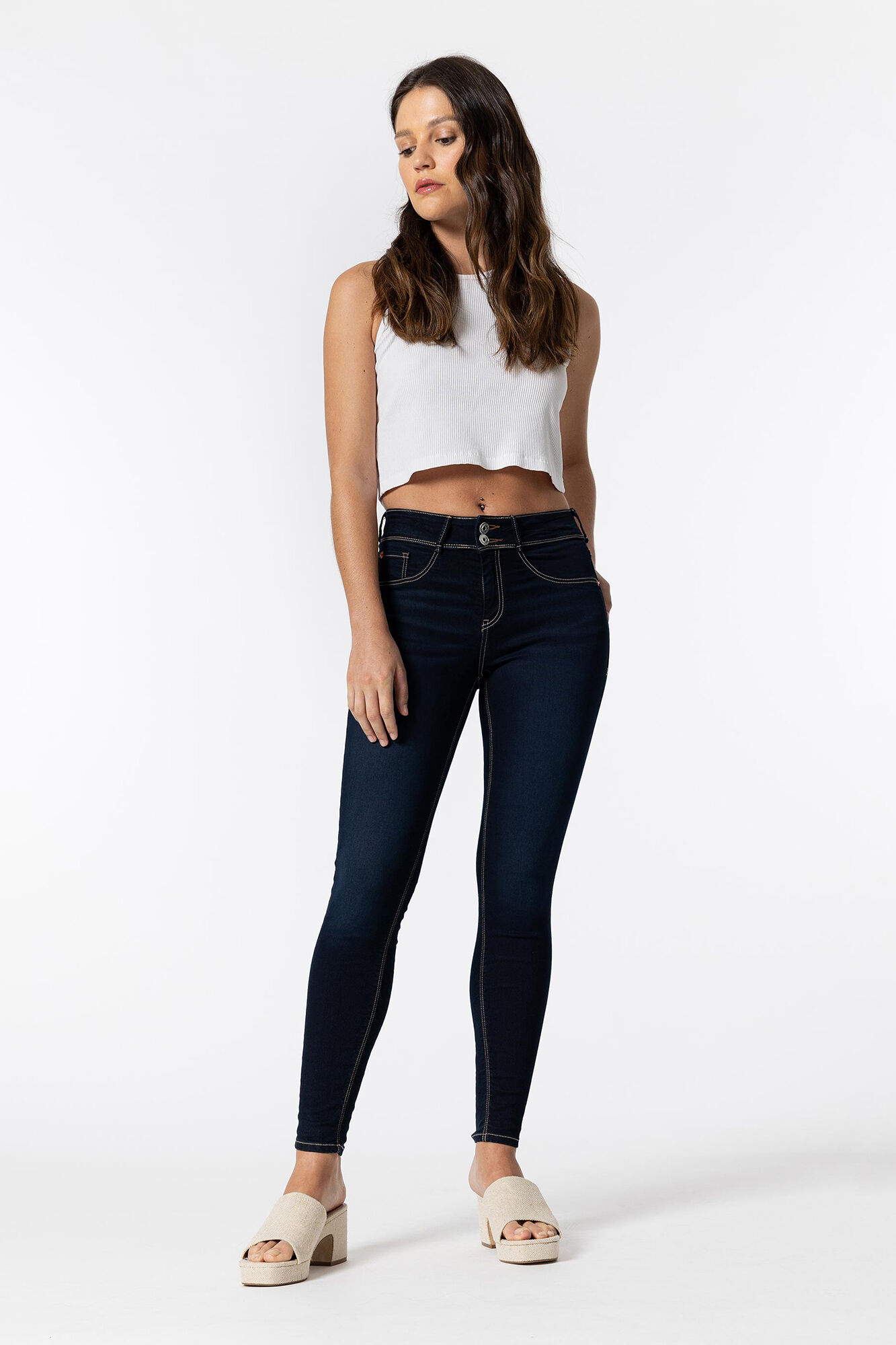 Tiffosi Jeans skinny cl&aacute;ssico de cintura alta tamanho &uacute;nico