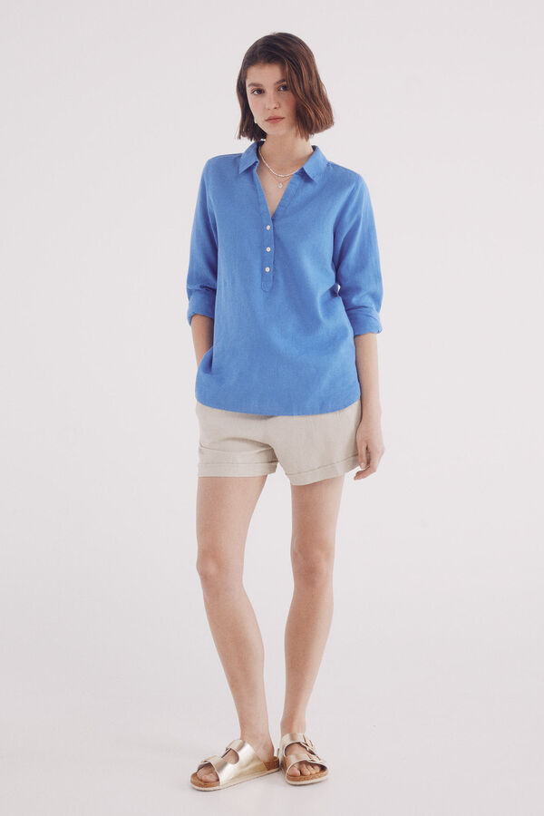 Springfield Blusa camiseta linho linho azul