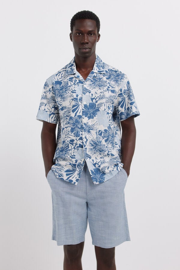 Springfield Bermuda chambray comfort slim fit azul