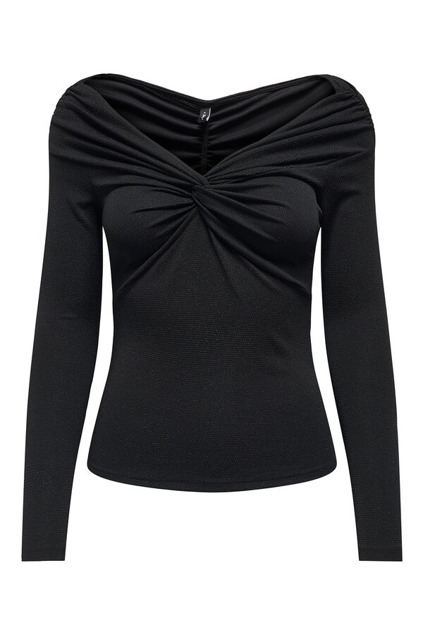 Only Camiseta cuello barco con brillantes negro