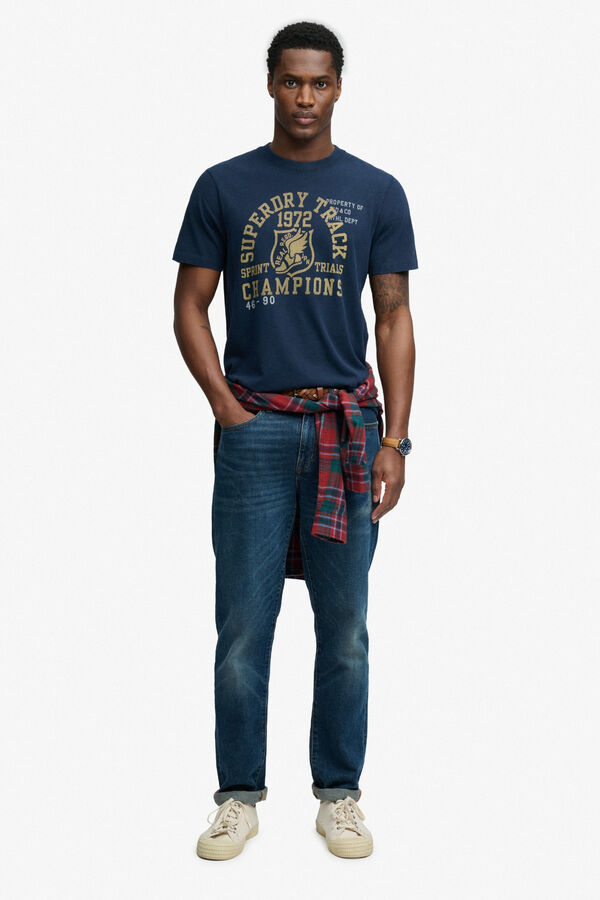 Superdry T-shirt manga curta gr&aacute;fico universit&aacute;rio azul